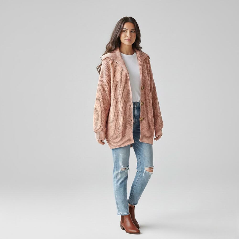 Free People Swim Too Deep Oversized Knit Cardigan Light Pink Size XS